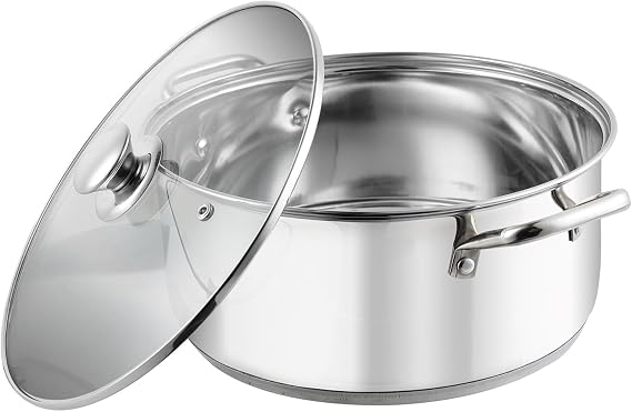Vinod Stainless Steel Roma Casserole with Glass Lid & Riveted Handles-Diameter 20 cm, Capacity 3 Litre (Induction and Gas Stove Friendly), Silver