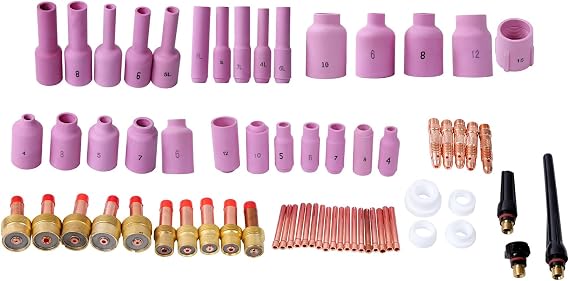 67pcs TIG Welding Torch Accessories Kit -Gas Lens Collet Body Alumina Nozzle Ceramic Cups, Fit for WP 17 18 26 TIG Welding Torch