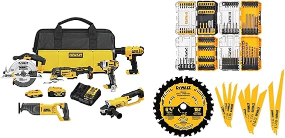 DEWALT 20V MAX Cordless Drill Combo Kit, 6-Tool with 111PC MASTER SET (DCK661D1M1 & DWA123AMQ4)