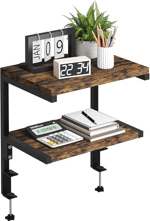 Mondazie 2-Tier Adjustable Desk Shelf Organization, Black | Desk Extender Clamp on Desk Shelf for Desktop Accessories, Desk Storage for Game Room Study Room Office