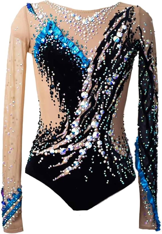 Rhythmic Gymnastics Leotard for ladies Long Sleeve Elegant Women Dance Wear with Shiny Rhinestones