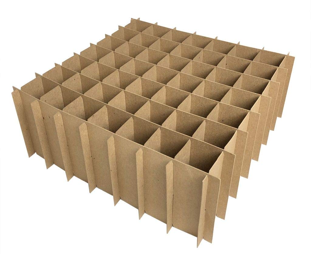Chipboard Box Dividers 49 Cells for 2 oz 60ml Boston Round for eLiquid Vape Juice, Essential Oils, Cosmetics etc. Fits Inside Any 12 x 12 Box Like Large Flat Rate USPS Box 10 Pack
