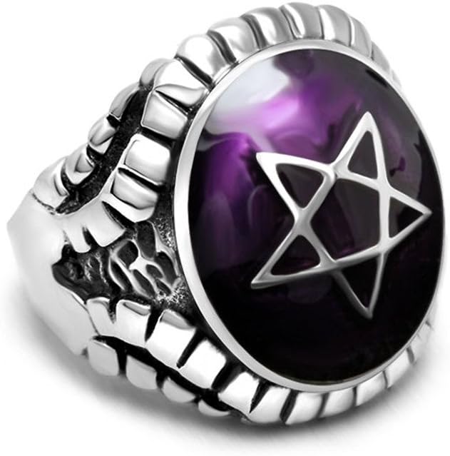 PAMTIER Men's Stainless Steel Epoxy Hexagram Star Ring Gothic Punk Band | Black, Red, Blue, Purple, Vintage, Enamel, Biker, Bold, Gift, Meaningful, Statement, Personalized, Jewelry