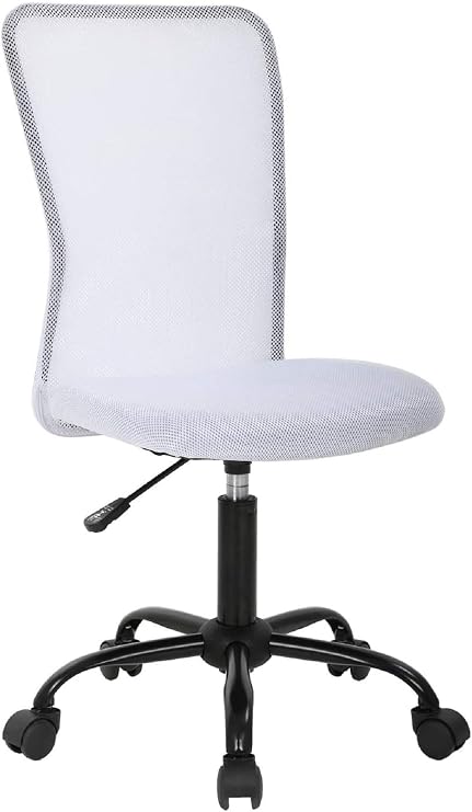 HGS Modern Armless Mesh Task Chair, Ergonomic Computer Chair, Mid-Back Rolling Swivel Chair with Lumbar Support, Height Adjustable, White