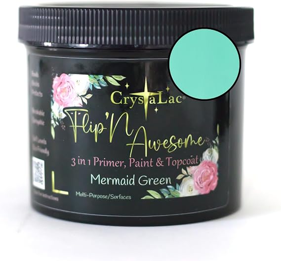 CrystaLac, FlipN'Awesome 3in1 Paint, Primer, Top Coat (Mermaid Green, 16oz Pint)