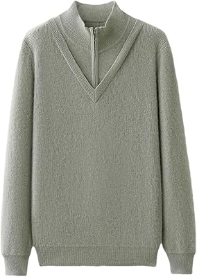 Fulbant Mens Cashmere Sweater Half Height O-Neck Pullover Business Casual Warm Knitted Shirt Autumn Winter
