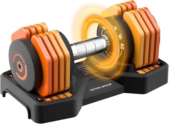 Adjustable Dumbbells Set, Orange, 1-Sec Fast Adjustable 5 Free Weights, Premium Comfort Non-slip Metal Handle, Compact Size for Full Body Home Workout (45lbs Single)