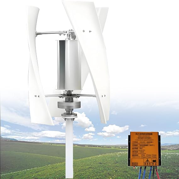 Vertical Axis Inclined H-Type Wind Turbine, Portable Helix Natures Generator Vertical Helix Wind Power Turbine Generator Kit DIY,Color available with Controller & Windmill 100W-White12V