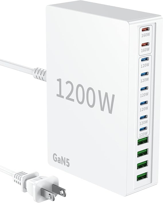 1200W USB C Charger Block.Fast MacBook Pro Charger Charging Station 12 Port 140W PD PPS AVS HUB for All iPhone 17 Pro Max/17 Air/16 SE/Samsung Galaxy 25/ MacBook Pro/Air/iPad Pro/240W Cable