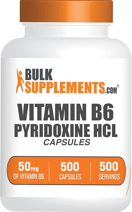 Vitamin B6 Capsules - Pyridoxine HCl, Vitamin B6 50mg - 1 Capsule per Serving, 500 Capsules (Pack of 1)