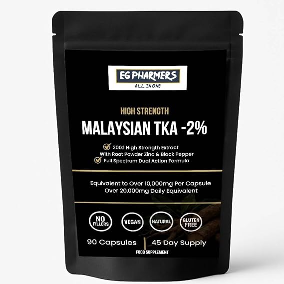 High Strength Malaysian TKA 2% | 200:1 Extract with Root Powder, Zinc & Black Pepper | 20,000mg Equivalent | Vegan | 90 Capsules | UK Made | Tong Ali