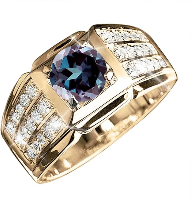 1CT Gemstone Men Ring with 0.5 cttw Real Diamond for Men in 10K 14K 18K Solid Gold Promise Rings (I2-I3 Clarity)