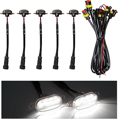 5 PCS Car Front Grille Lights, Waterproof Amber Lens LED Grille Light with Wiring Harness, Exterior Running Lights Compatible with F150 F250 F350, Car Accessories Black & White