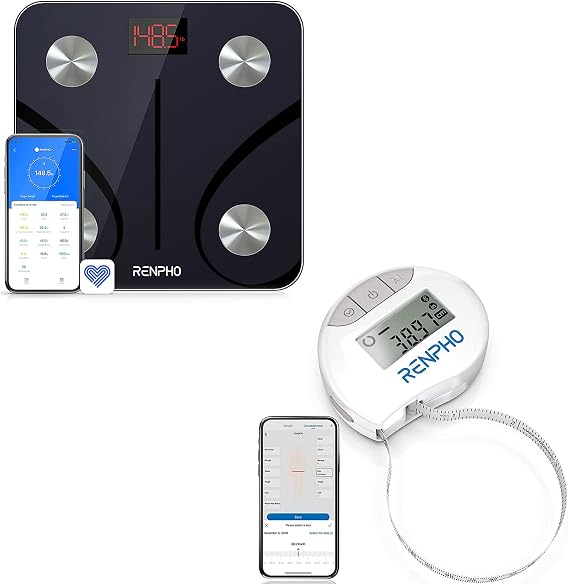 Renpho Bluetooth Body Fat Scale, Digital Weight Scale Bathroom Smart Body Composition Analyzer,Smart Tape Measure Body with App