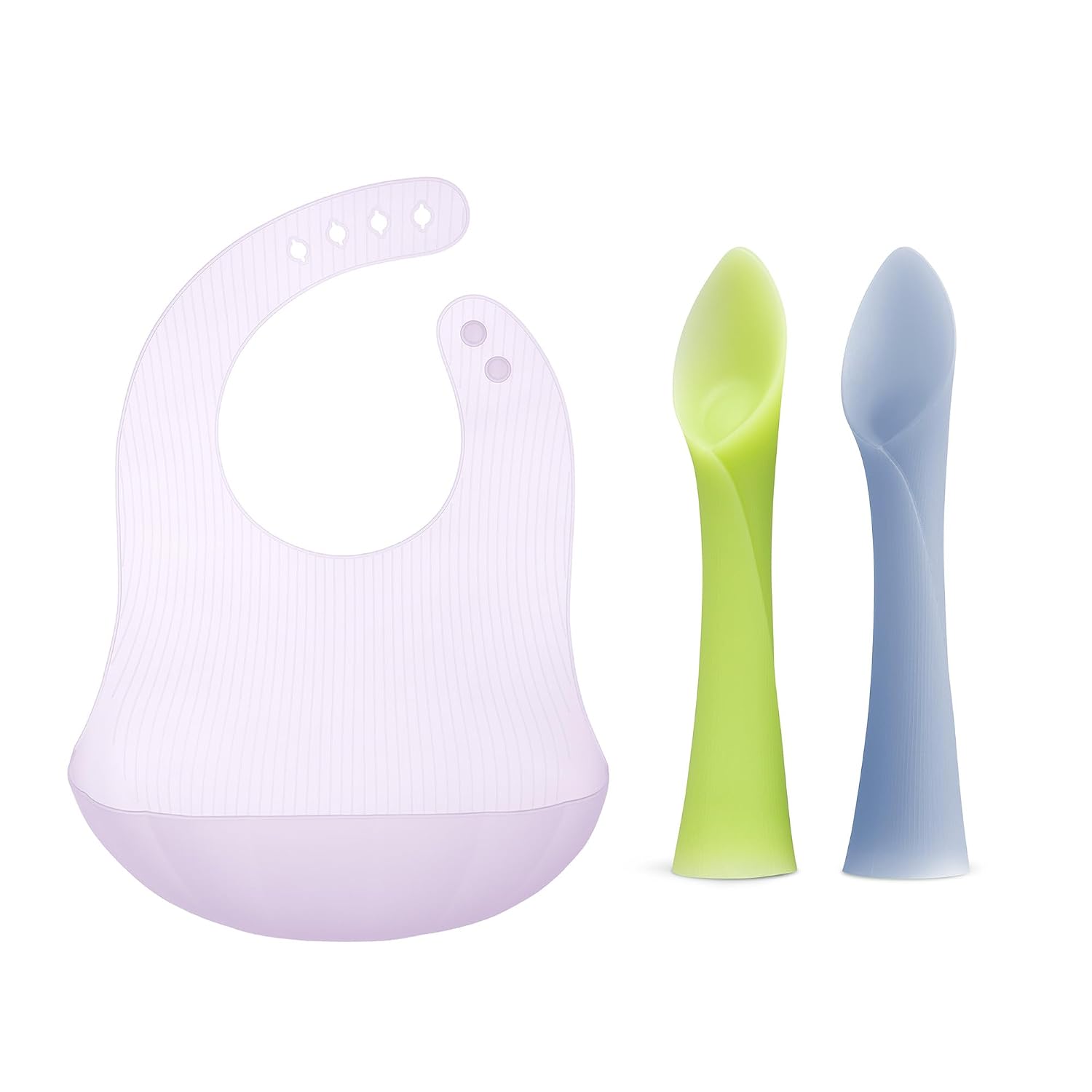 Olababy Training Spoon Set KiwiBlueberry  Fold N Go Silicone Baby Bib w Travel Case Lilac
