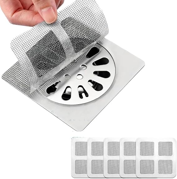 Disposable Hair Drain Stickers, New Upgrade Disposable Floor & Shower Drain Hair Catcher, Bathroom Shower Drain Protector with Mesh Cover & Square Screen (10)