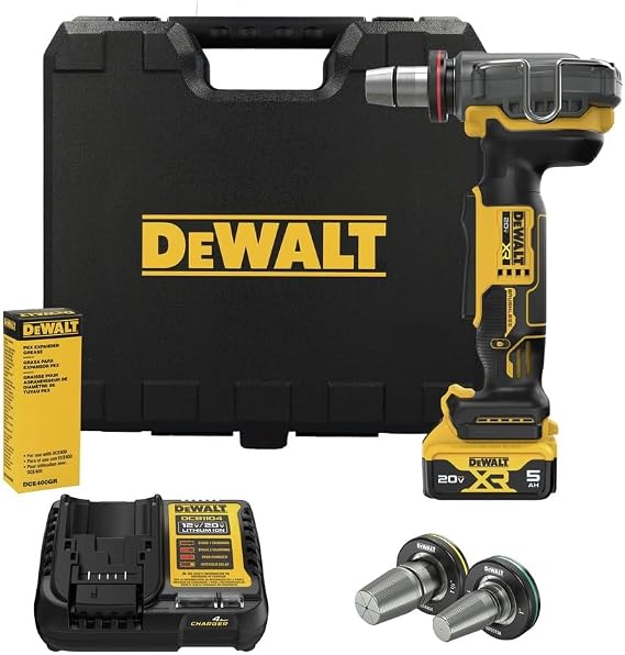 DEWALT 20V MAX XR PEX Expander Tool Kit with 1", 1-1/4", and 1-1/2" Expansion Heads, Battery and Charger Included (DCE410P1)