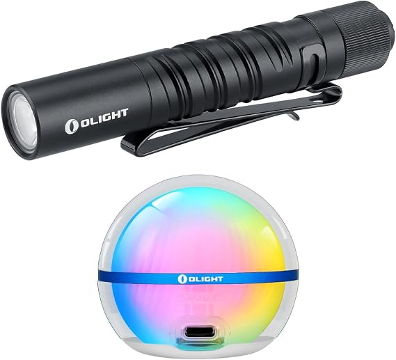 OLIGHT I3T EOS 180 Lumens Dual-Output Slim EDC Flashlight Bundle with Sphere C Smart Night Light, USB-C Rechargeable, App Control Ambient Lighting