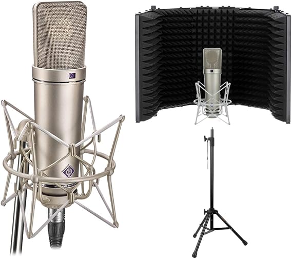 Neumann U 87 Ai Condenser Microphone (Studio Set, Nickel) with RF-5P-B Reflection Filter & Reflection Filter Mic Stand Bundle