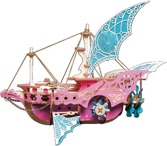 Ship 3D Wooden Puzzle for Adults, 3D Wooden Ship Model Building Kit, 300+PCS 3D Spaceship Puzzle Kit Steampunk Wooden Puzzle Ship Jigsaw Assembly Model DIY Craft Kit Gift