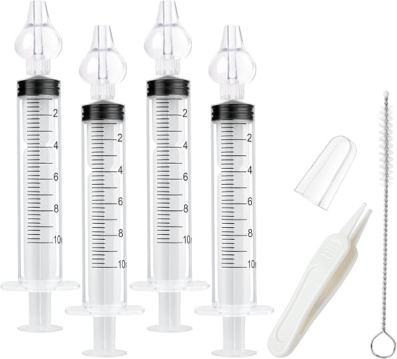 Aolso Baby Nasal Irrigator, 4PCS Nasal Syringe for Baby, Syringe Nasal Irrigator with Tweezers & Cleaning Brush, Baby Nasal Aspirator with Silicone Nasal Suction Tips Portable Baby Nasal Syringe