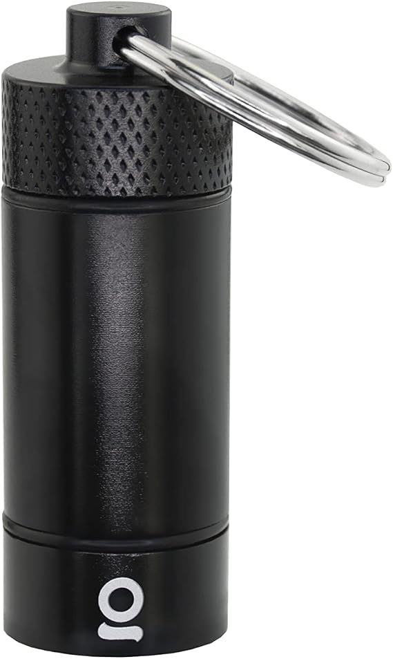 ONGROK Premium Mini Storage Tube, Keychain, Pocket-Sized, Airtight, Aluminum Metal Holder and Case (Black)