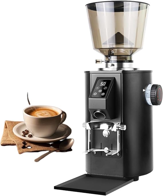 Professional Coffee Grinder, Electric Burr Grinder with Touchscreen Control, 8 Grind Settings, 64mm Flat Burr, Dual Dosing Modes for Coffee Shops