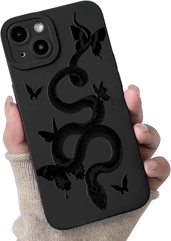 Lovmooful for iPhone 14 Plus Case Cute Black Design-Snake&Butterfly