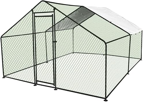 Large Metal Chicken Coop with Run, Walkin Poultry Cage for Outdoor and Yard Farm Use, Waterproof Cover, Duck Rabbit Cat House Chicken Run Pen (13.1'L x 9.8'W x 6.6'H)