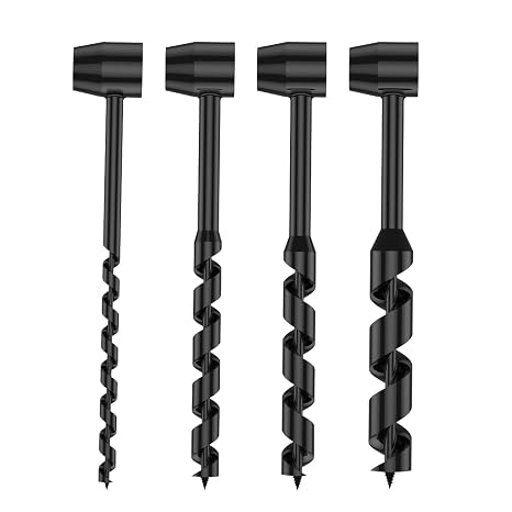 4 Pcs Hand Auger Wood Drill, Heavy Duty Steel Scotch Eye Wood Auger Manual Hand Drill Bit Bushcraft Survival Tools for Camping,Outdoor,Hiking,Woodworking (4 PCS)