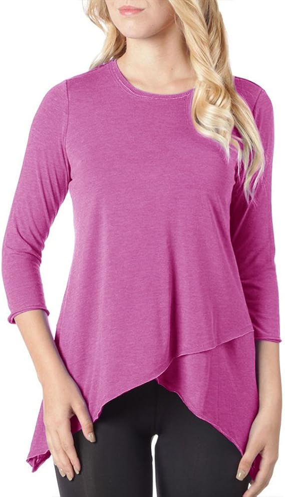 Calvin Klein Womens Performance Asymmetrical-Hem Heathered Top, Vivid Violet (Small)