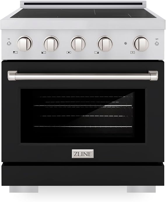 ZLINE 30 in. 4.2 cu. ft. Paramount Induction Range with 4 Element Cooktop and Electric Convection Oven in Stainless Steel with Black Matte Door (SINR-BLM-30)