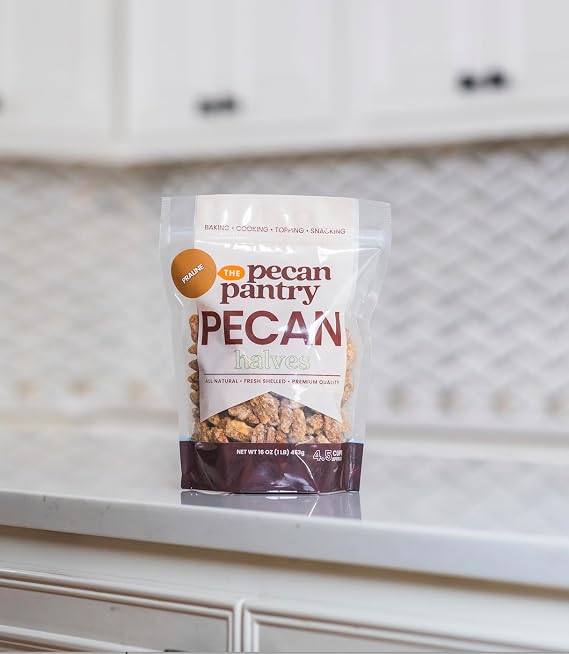 The Pecan Pantry - 1 lb Premium Praline Pecan Halves - U.S.A. Grown - Resealable Bag - Perfect for Baking, Snacking, and Cooking