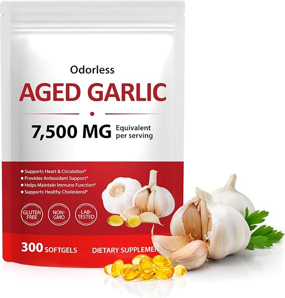 Aged Garlic Extract Softgels 300 Count | Odorless, 7500mg Equivalent per Serving | 15:1 Concentrated Formula for Heart, Immune & Daily Wellness Support | Non-GMO, Vegan, Gluten-Free, 5 Month Supply