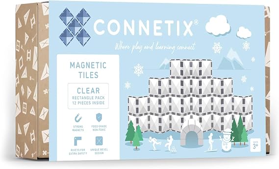 CONNETIX Magnetic Tiles Clear Rectangle Pack, 12 Pieces