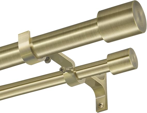 Antique Bronze Double Curtain Rods 36-72" with Cap Finials, Adjustable Dual Curtain Rods