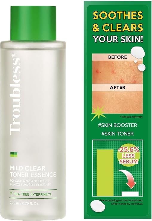 Troubless Clear Toner Face Pad - Gentle Peeling & Soothing 60 Pads | 4HA Peeling System, Oil & Pore Control, Dual-Sided Formula, Gentle Daily Cleansing, Hydrating Tea Tree Toner, Sensitive Skin