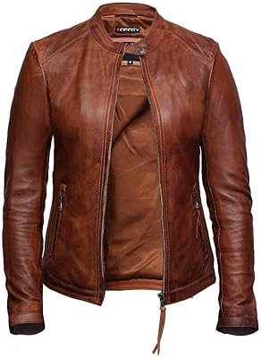 BRANDSLOCK Womens Genuine Leather Biker Jacket Lambskin Vintage
