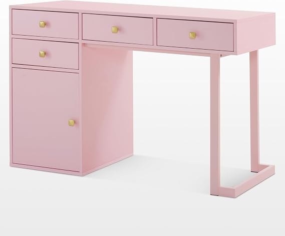 BarberPub Beauty Manicure Table with Storage Drawers, Nail Salon Desk for Nail Tech, Makeup Station with Round Handles, Beauty Equipment with Display Open Space 2990 (Pink)