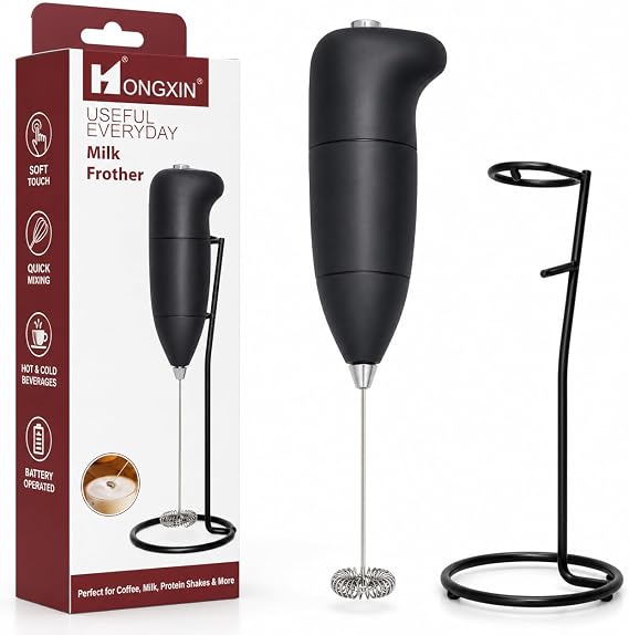 Milk Frother Handheld Battery Operated Electric Foam Maker Hand Blender for Coffee, Cappuccino, Latte,Hot Chocolate, Durable Drink Mixer with Stainless Steel Whisk(Black)