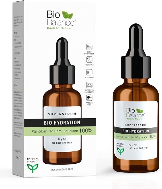 BioBalance Bio Hydration Super Serum | 30ml | Deeply Hydrating | Improves Elasticity | All Skin Types including Sensitive Skin | Vegan Friendly Face Serum | 100% Plant-Derived Hemi-Squalane