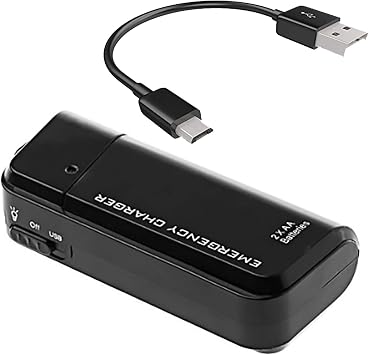 Portable AA Battery Travel Charger for Alcatel ONE Touch 997 and Emergency Re-Charger with LED Light! (Takes 2 AA Batteries) [Black]