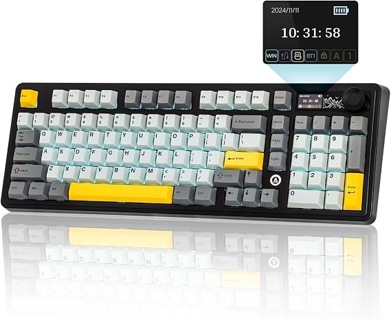 MechLands AJAZZ AK980 V2 Mechanical Gaming Keyboard with Display Screen, 10000mAh Battery, 98% Wireless Keyboard with BT/USB-C/2.4GHz, Hot Swappable, Linear Switch, Knob, RGB for Win/Mac (Black)