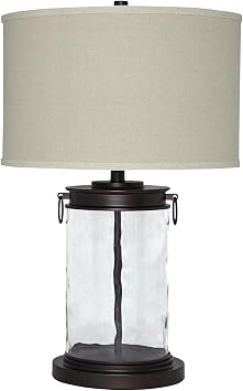 Signature Design by Ashley Tailynn Modern 25.25" Glass Table Lamp with Hardback Shade, Clear