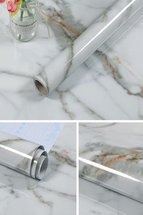 Mobee White Kitchen Countertop Foil Coating White Marble Pattern 5 Meters 1420