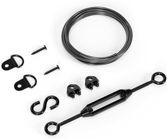 Anti-Sag Gate Hardware Kit for Wooden Fence Gate, Anti-Sagging Gate Support Cable Kit Hardware - D Ring & Door Frame Repair, Black, 1 Pack