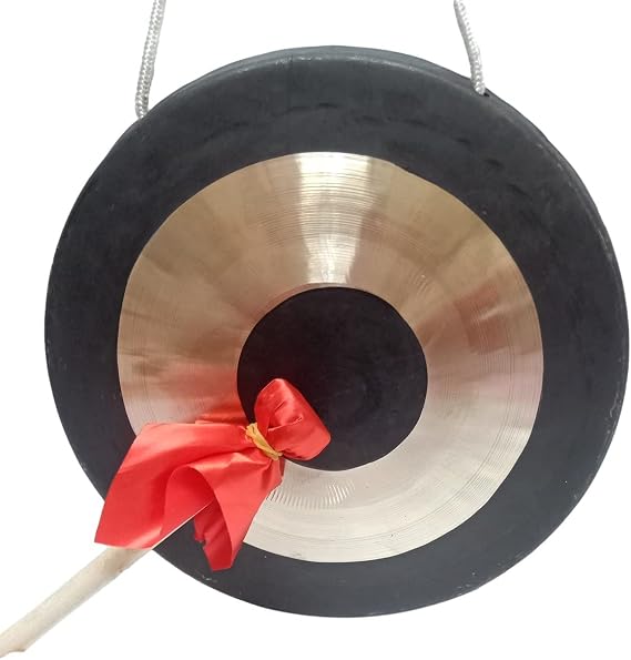 RUIMIMI Gong Percussion Instruments,Chinese Copper Gong with Wooden Beater 11.8" (30cm),Large Gong Desk Chime Meditation with Mallet (11.8inch)