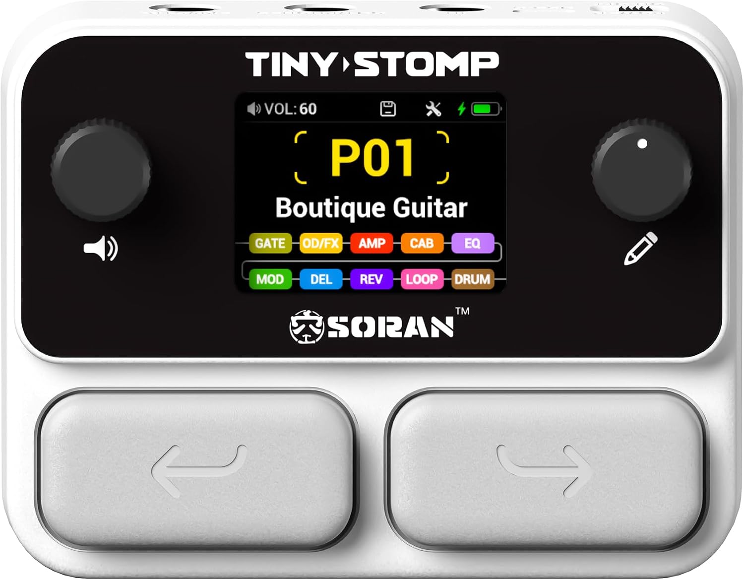 SORAN Tiny Stomp Multi Effects Guitar Pedal, 125 Effects, 99 Presets, 10 Modules，40s Looper, 100 Drum Rhythms, 20 IR/NAM Slots, USB Audio Interface, Rechargeable Pocket Pedal for Guitar and Bass