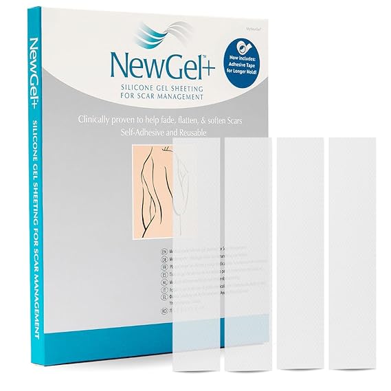 NewGel+ Medical-Grade Silicone Scar Strips, 1" x 6", 4-Count by MyNewGel