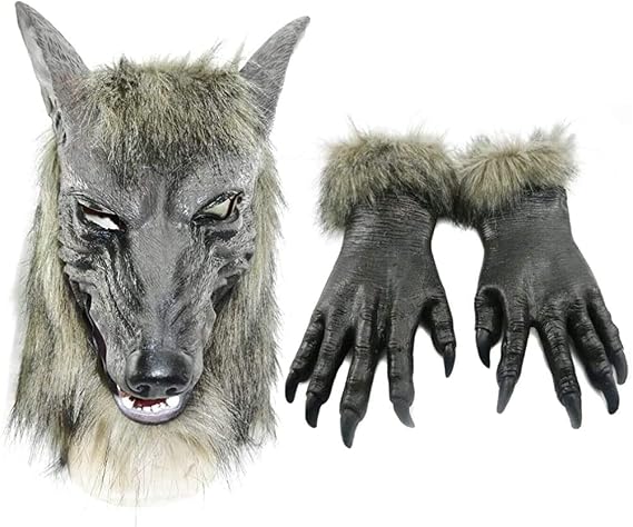 Halloween Werewolf Costume Wolf Claws Gloves and Head Mask for Cosplay Costume